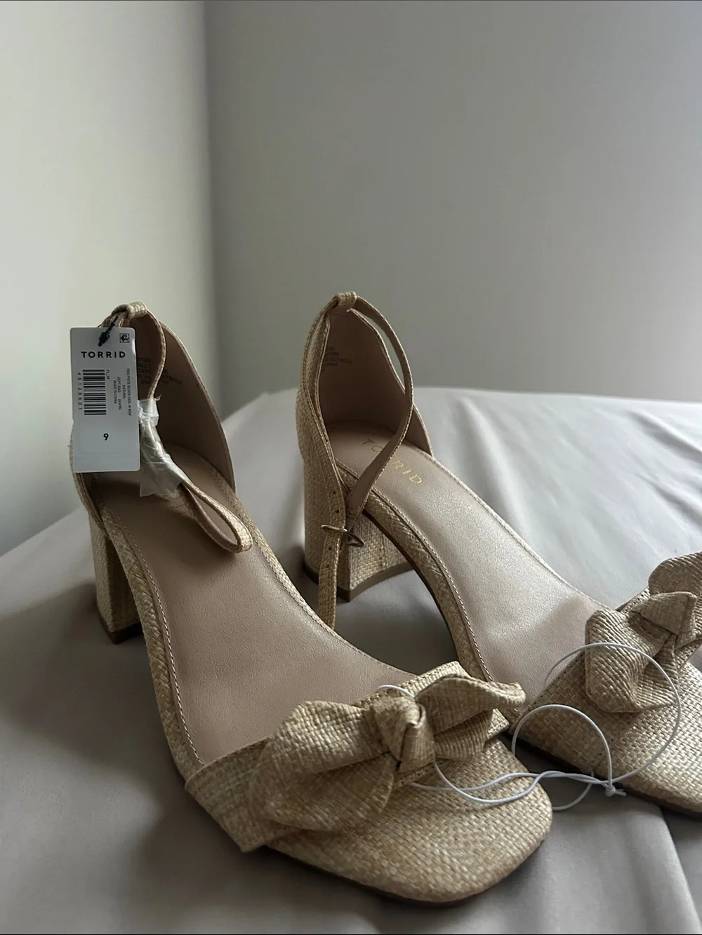 torrid Neutral Beige Bow Block-Heel Sandals